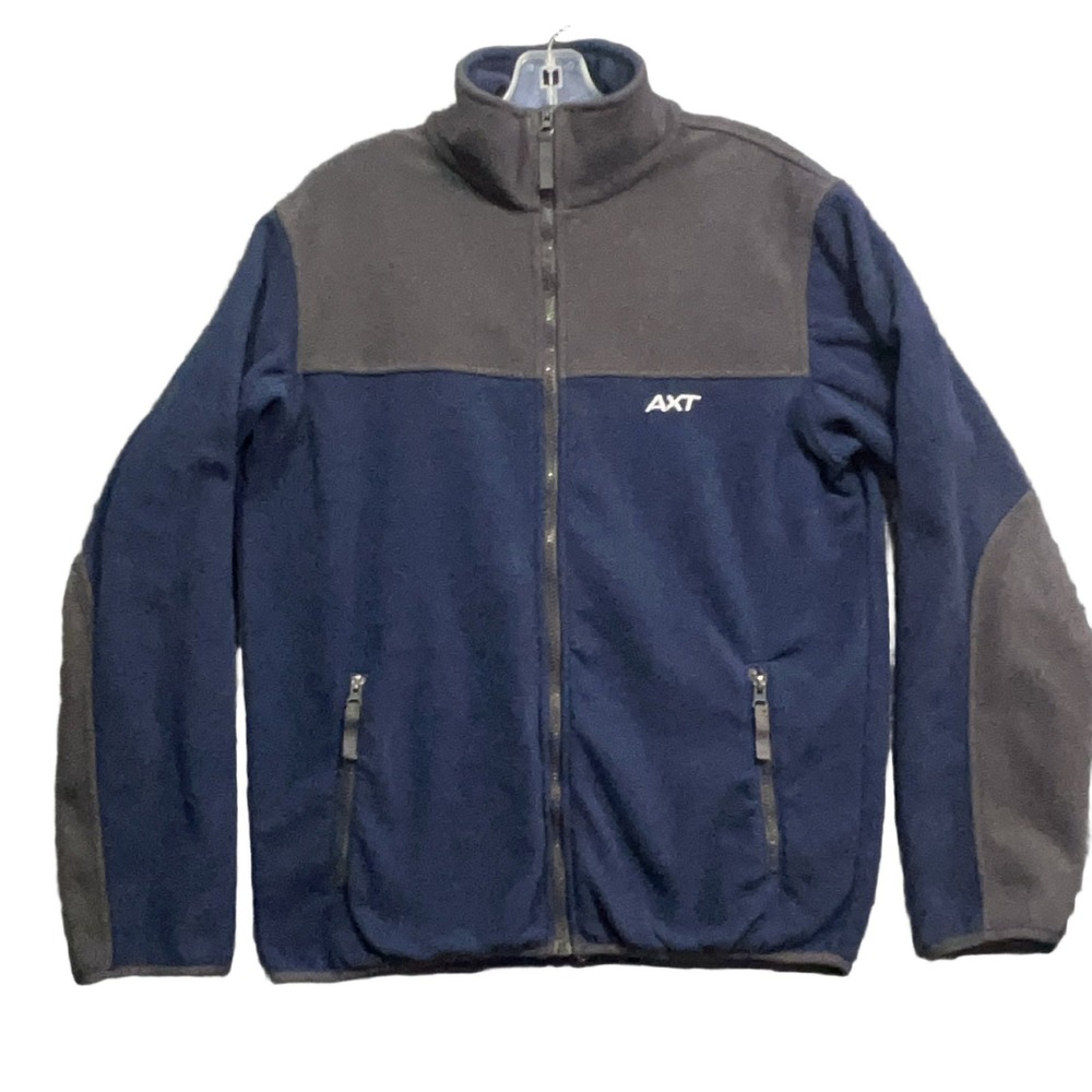 Aeropostale AXT Mens Fleece Jacket Small Full Zip Outdoor Navy Gray Solid Logo